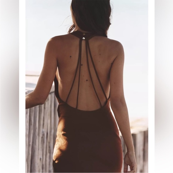 Zara Brown Backless Halter Dress - Picture 8 of 13